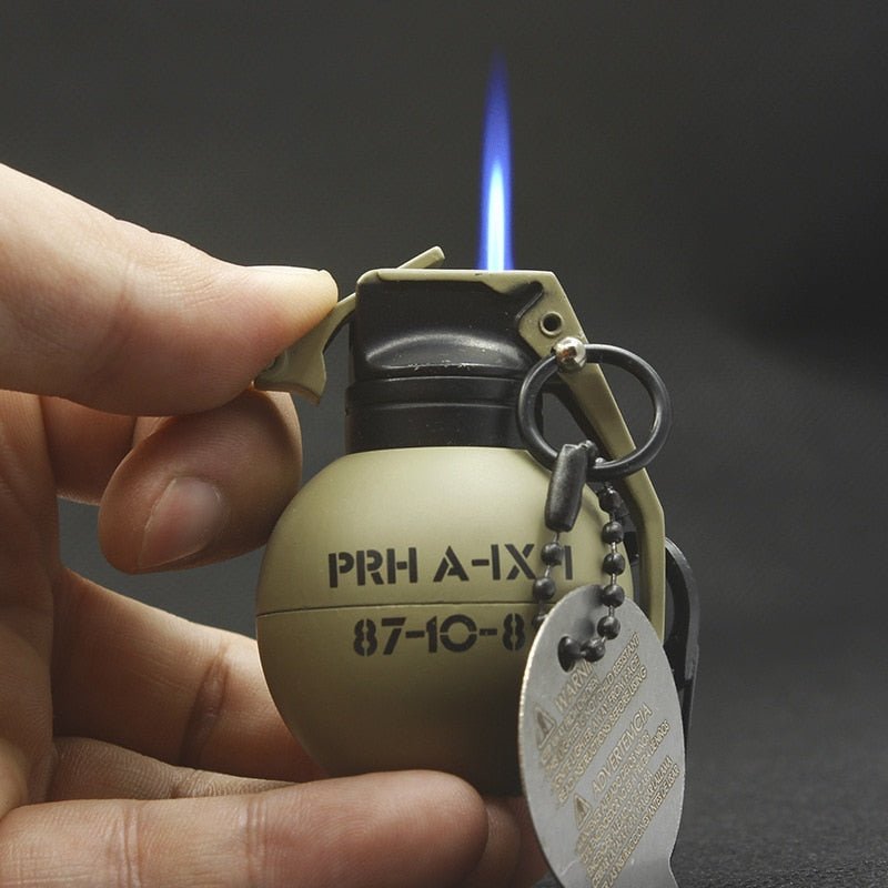 Porte-clé briquet grenade flamme bleue