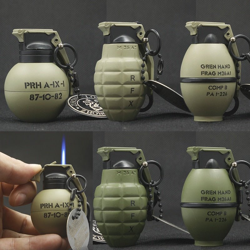 Porte-clé briquet grenade flamme bleue