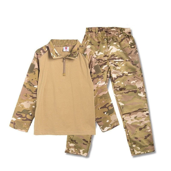 Ensemble T-Shirt Et Pantalon Tactique Camouflage Enfant Et Adulte - Camo Militaire Airsoft Randonnée